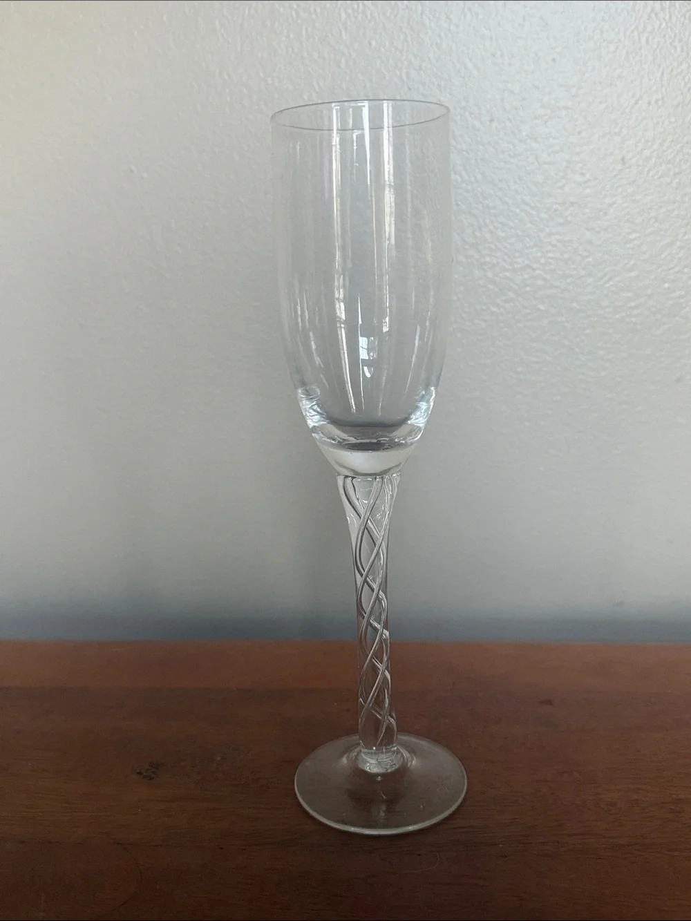 Elegant Clear Glass Champagne Flute with Twisted Stem!